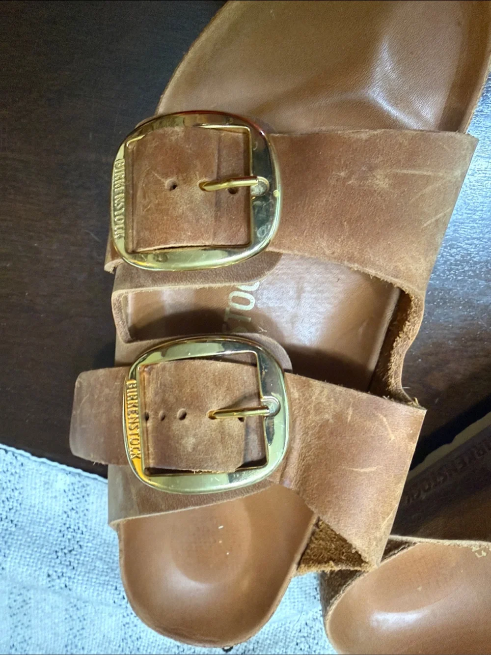 Birkenstock Cognac Brown Suede Double-Buckle Sandals